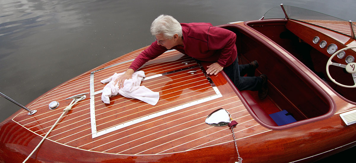 Lisicich polishing the deck.