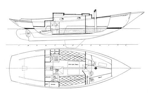 Alden 30' Keel -- Centerboard Sloop Alden 30' Keel -- Centerboard Sloop overhead and side profile