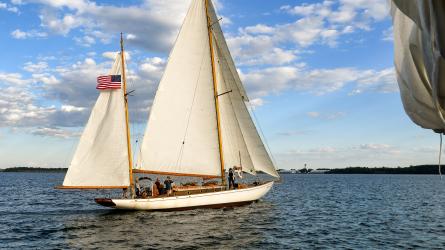 Classic 1903 Wooden Yawl "Witchcraft II", undersail starboard side view