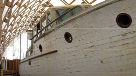 STEPHENS 43' Bridge Deck Cruiser 1930 Project Boat, stored inside starboard side view