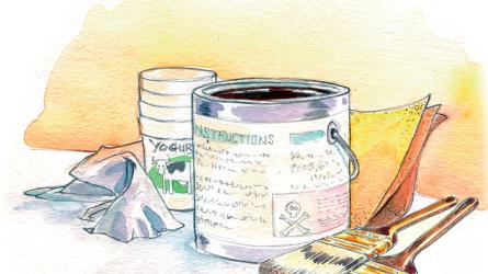 Paint can and brushes Illustration by Simon Adams