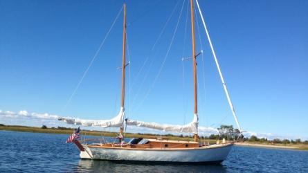 HOLIDAY at anchor near Port Jefferson, NY.