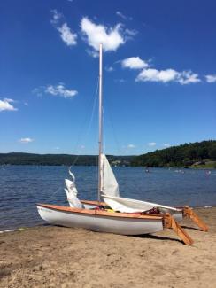 The Pixie catamaran is easy to launch from the beach.