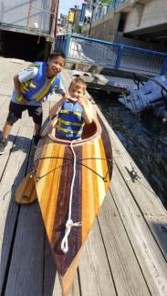 Raffle winner Dominic in his new kayak.