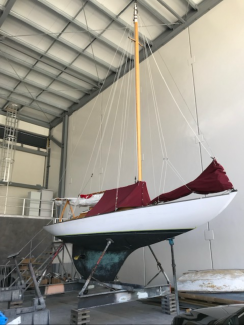 2018 Dark Harbor, on stands in storage starboard side, bow and keel view