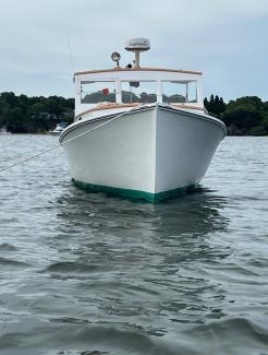 30' Ralph Stanley Classic Lobster Cruiser, in water looking at bow