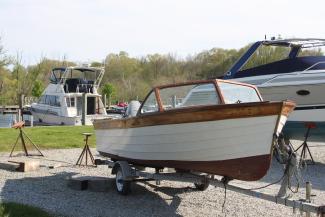 CLASSIC BOATS & OUTBOARD FOR SALE, boat on trailer starboard side bow view