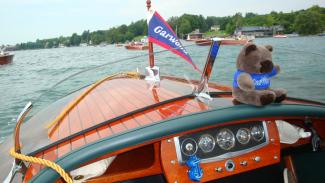1934 GarWood 18' Split-Cockpit Runabout, underway looking towards bow