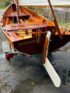 14' Amesbury Skiff, on trailer stern view