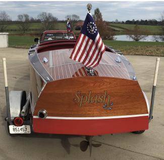 1937 Chris Craft 17 , on trailer stern view