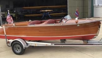 1937 Chris Craft 17 , on trailer starboard side view