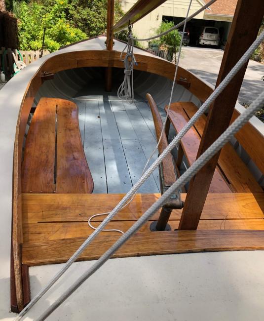 1935 Cape Cod Knockabout-Lake George version, view from inside looking toward stern