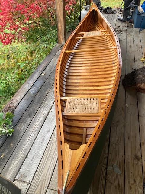 1984 Old Town Cedar strip canoe, Canoe on the deck view from top