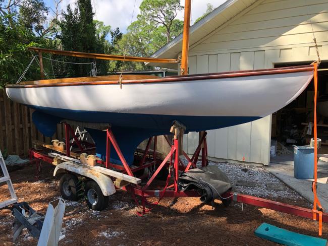1935 Cape Cod Knockabout-Lake George version, on trailer starboard side view