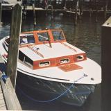 22' Calkins Bartender (Project Boat), docked starboard side bow view