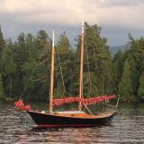 24' Peter van Dine Tancook Whaler, ,in water port side view, sails down
