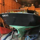 1938 Gaff-rigged Cutter, inside on stands, stern view