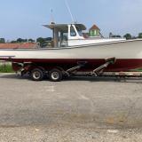 1961 Ralph Stanley Lobster Style Picnic Boat, on trailer starboard side view
