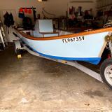 2018 Wooden Seaskiff, on treailer starboard side bow view