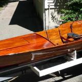 Thames River rowing skiff, on trailer port side bow view