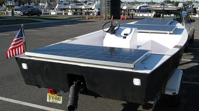 Flat bottom solar-electric boat