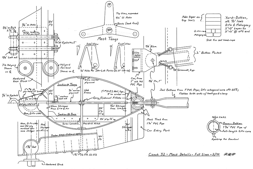 Construction details for the Conch 32 lower mast.