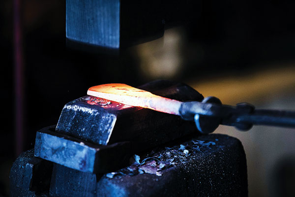 Grinding will yield the blade’s final thickness.