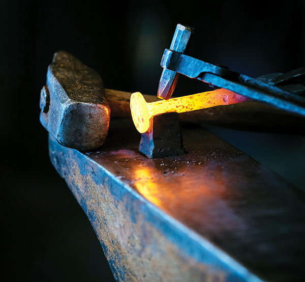 Using a bottom swage set in the hardy hole.