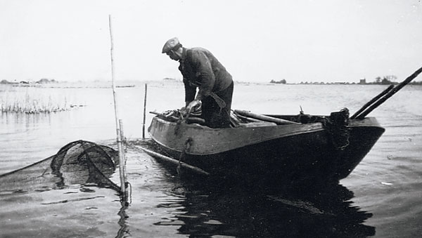 small boats such as this one were used to actually catch eels.