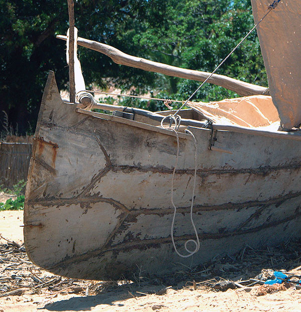 The bow of the outrigger canoe.