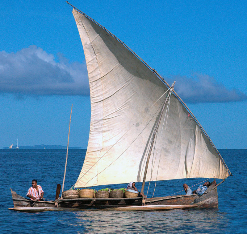 A sailing canoe.