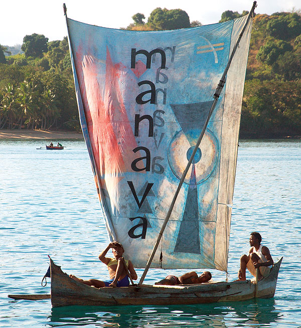 The bow of the outrigger canoe.