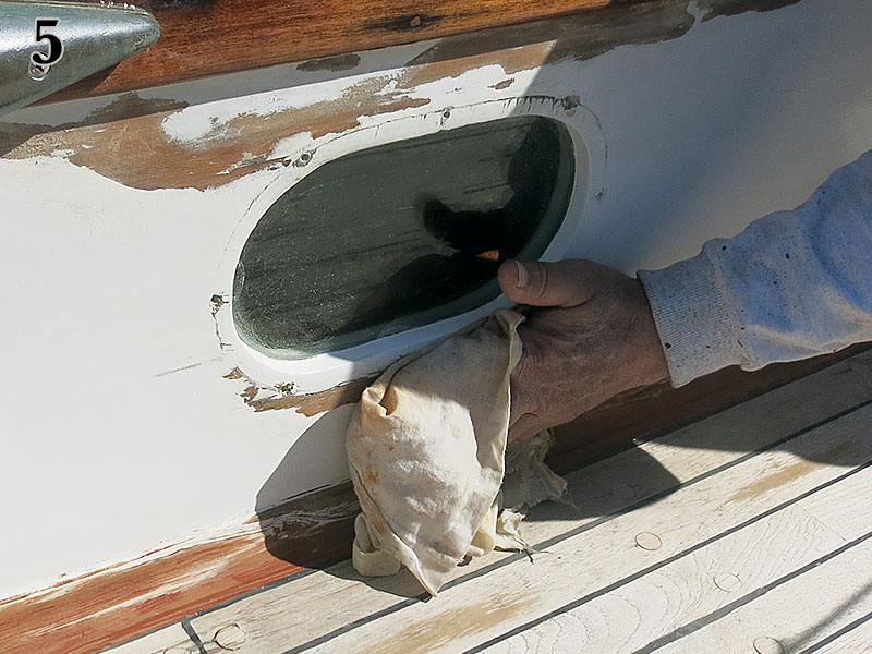 Bare wood is wiped clean with a fast-evaporating solvent.