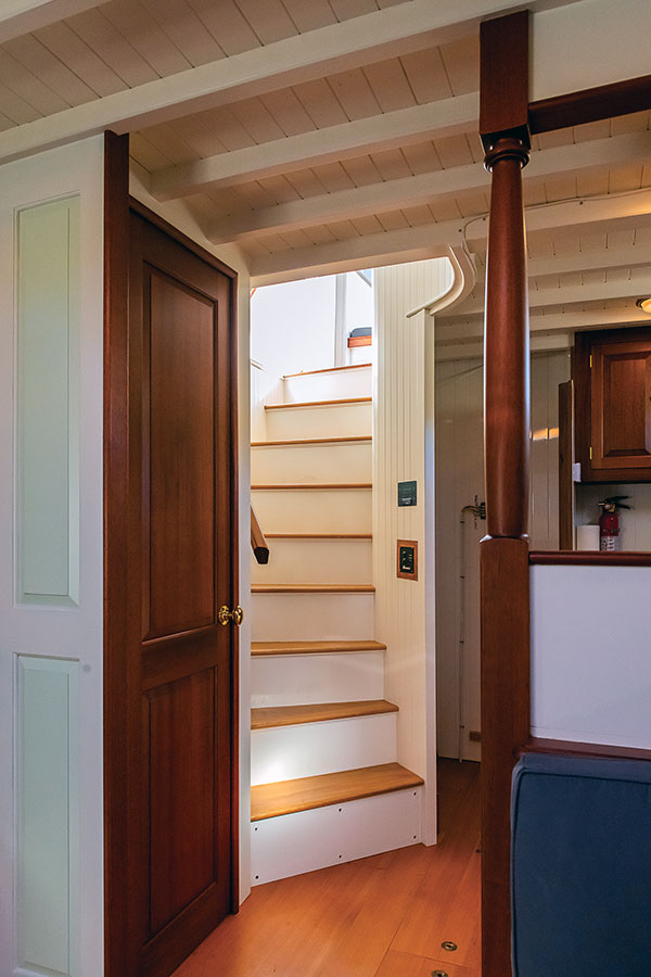 The curved companionway staircase.
