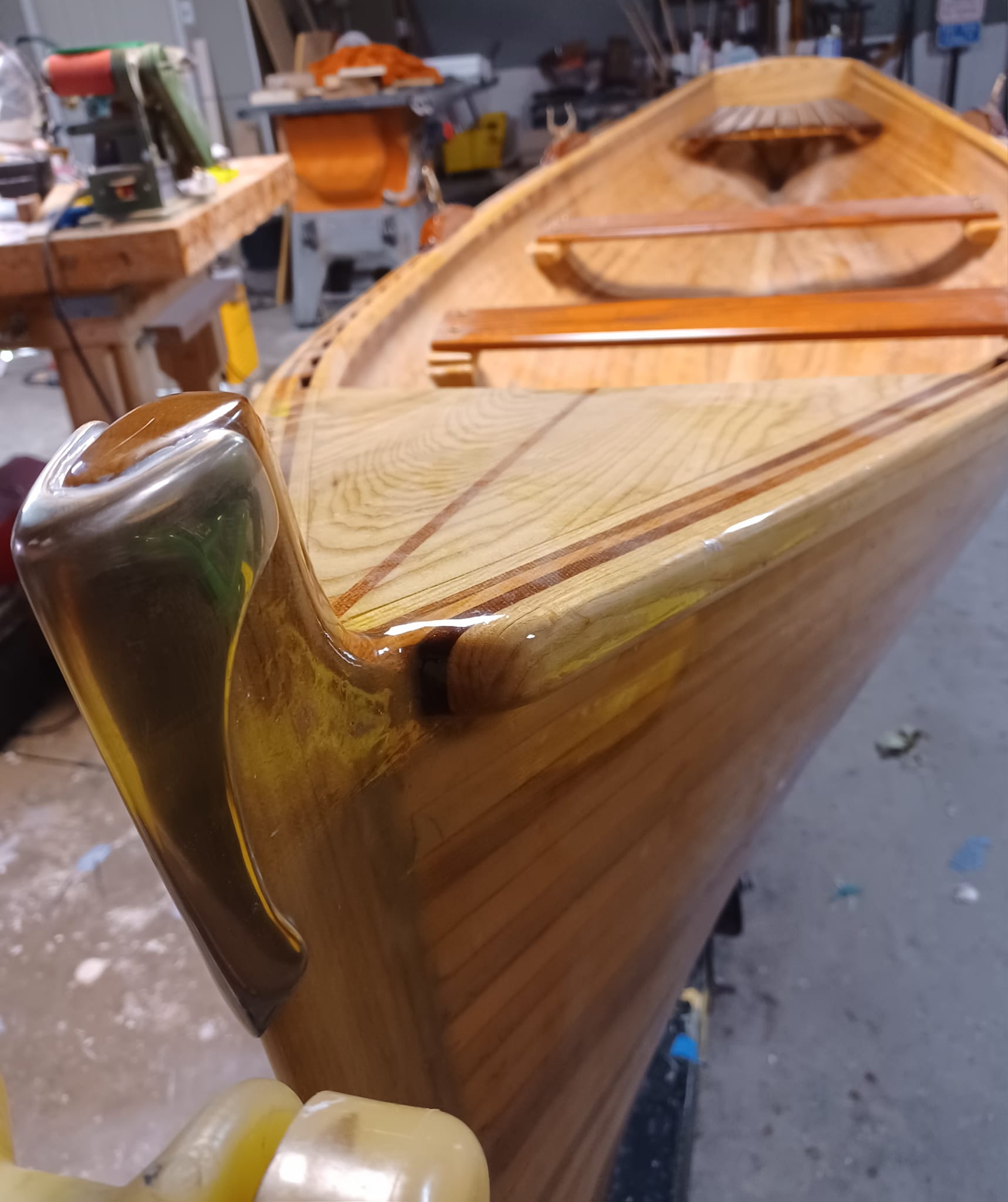 Added a custom made bronze shield to protect the stem from the boat trailer.