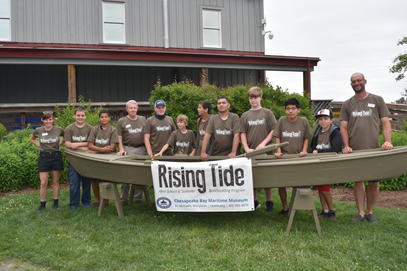 CBMM's Rising Tide After-School Boatbuilding students with Cattail