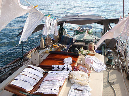 Diapers drying on deck