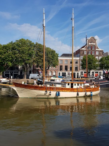 REGINA in port Seagoing classic cutter