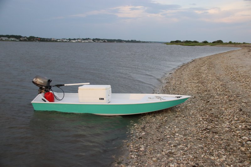 Wooden Skiff Boat Model with Evinrude Outboard Motor and Gas Tank 