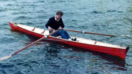 Simon Watts rowing Petaluma shell