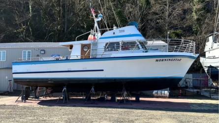 1968 47' Grande , on the hard, starboard side view