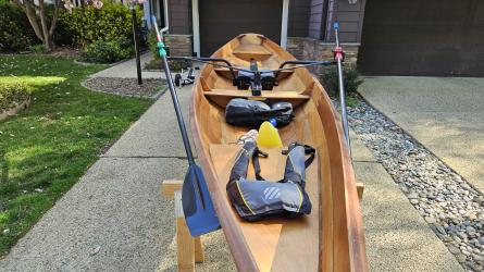 Annapolis Wherry Wooden Sliding Seat Row Boat, on stands