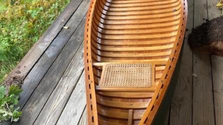 1984 Old Town Cedar strip canoe, Canoe on the deck view from top
