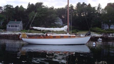 32' Sparkman & Stephens Fisher Pilot, moored in water