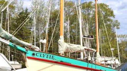 1948 John Hanna 30' Tahiti Ketch, on stands bow port side view