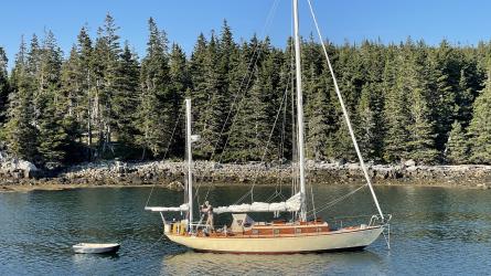 1962 Ted Hood Little Harbor 40' Centerboard Yawl, in water, starboard side view