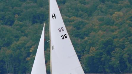 Classic 1948 19-foot Hurricane designed by Philip Rhodes, undersail