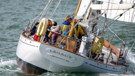 LEGACY 1956 K. Aage Nielson  50’ Yawl, undersail stern view