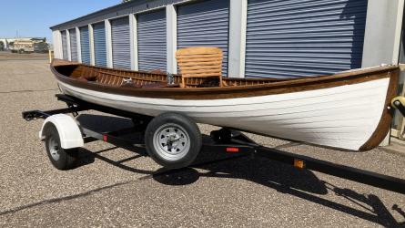 CW Barrett Bros Rangeley   on trailer starboard side view