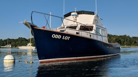 ODD LOT, custom flying bridge power cruiser, Philip C. Bolger design #21.